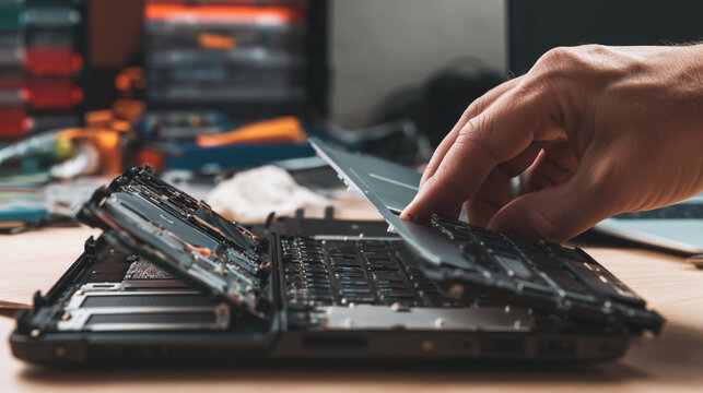 Professional Laptop Repair Workshop - Computer Maintenance & Hardware Assembly with Tools and Components
