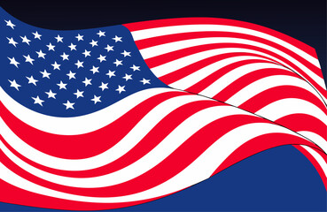 Obraz premium United States flag waving in wind, patriotic background for freedom, democracy, and national holiday celebrations banner.