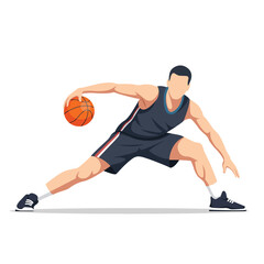 A male basketball player in athletic uniform dribbles the ball with a low stance and dynamic pose, captured in a clean, isolated vector illustration against a white background © krisna