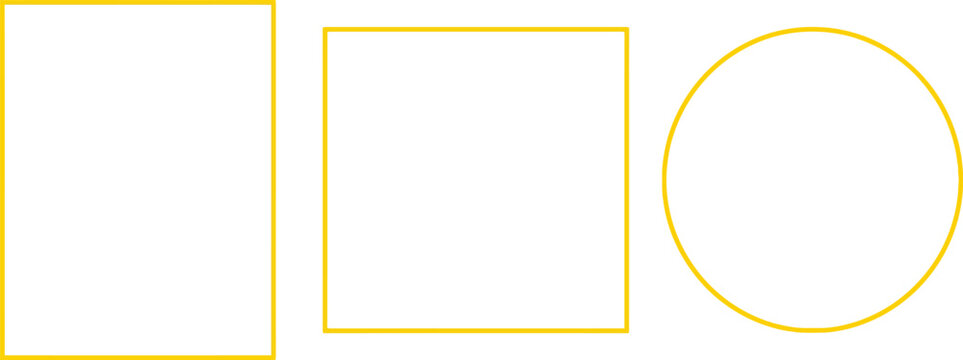 Minimalist collection of thin line geometric shapes featuring a square, rectangle, and oval, outlined in vibrant yellow, ideal for clean graphic design elements