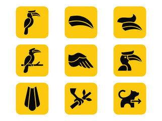 Collection of Hornbill Bird Icons and Symbols. © Delta