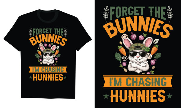 forget the bunnies i'm chasing hunnies - funny easter, toddler boy outfit, infant bodysuit design, holiday humor, flirtatious kid, retro spring style