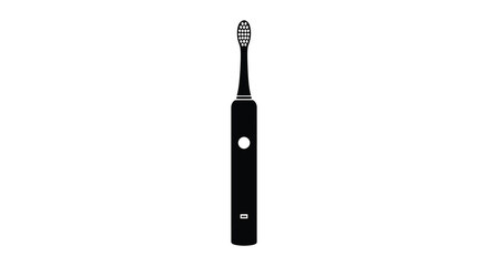A black electric toothbrush stands prominently displayed against a white background silhouette © AL-AMIN