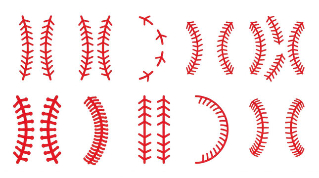Various red baseball stitching patterns on black background sports theme decorative element baseball texture graphics