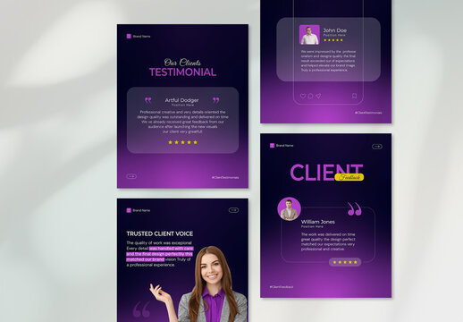 Testimonials Reviews Social Media Template for Client Feedback