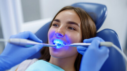 Fototapeta premium <Comprehensive Dental Care: Teeth Whitening & Blue Light Therapy for a Beautiful Smile - Expert Dentistry & Oral Health Solutions>