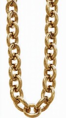 Fototapeta premium Close-up of a shiny gold chain with thick, oval links, reflecting light against a clean white background.
