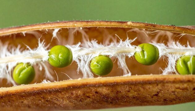 Fresh green string bean pod with seeds on wooden cutting board close-up