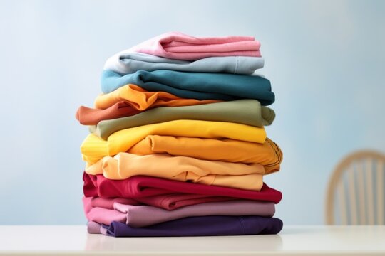 Stack of colorful clothes laundry clothesline clothespin.