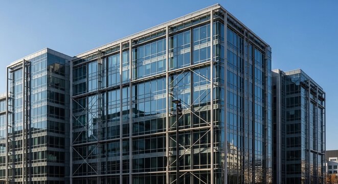 Modern glass office building exterior isolated on transparent background