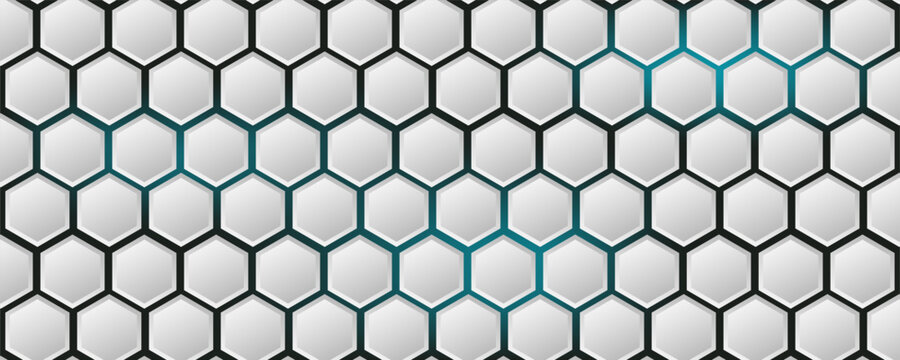 White 3d hexagonal technology vector abstract background. Blue bright energy flashes under hexagon in modern technology futuristic background vector illustration.