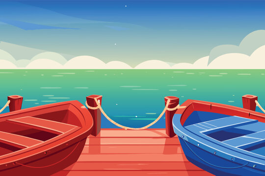 Small Boat Dock Area Scene Vector Illustration of