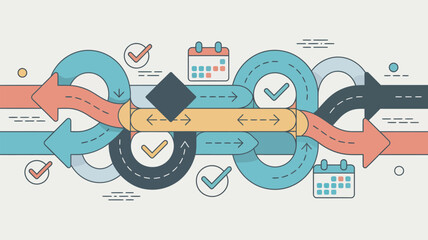 Obraz premium A colorful infographic illustrating a complex process with multiple steps and deadlines
