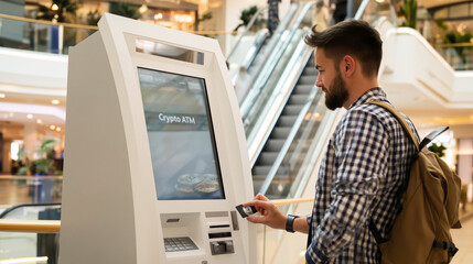 Fototapeta premium Experience Cutting-Edge Cryptocurrency Kiosk ATM: Revolutionizing Digital Transactions with User-Friendly Interface in Modern Urban Retail Environments