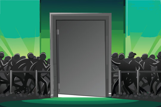 Ticket Entrance Chaos Scene Vector Illustration o