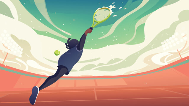 Tennis Smash Shot Scene Vector Illustration of pl