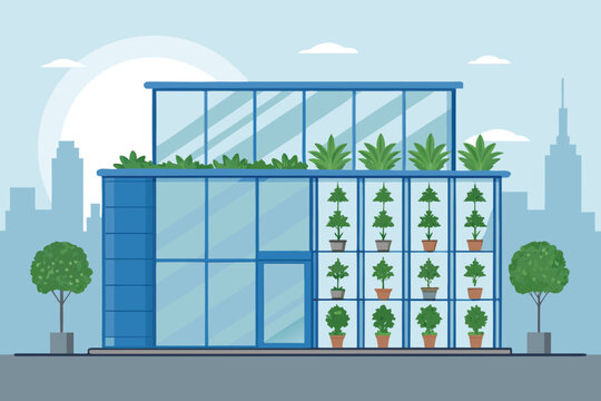 Urban Vertical Farm Exterior Scene Vector Illustr