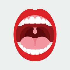 Fototapeta premium Open Mouth and Teeth: A visual representation of an open mouth, featuring vibrant red lips and showing healthy, white teeth.