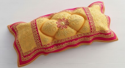 Fototapeta premium Yellow and red decorative pillow cover.