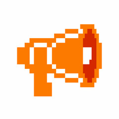 Fototapeta premium A pixelated orange megaphone emits sound on a white background