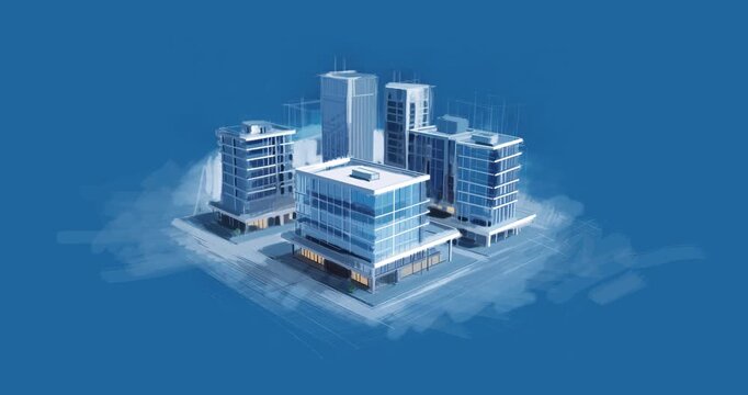 Modern Urban Office District Concept Illustration Showing Sketching and Drawing Buildings and Architecture