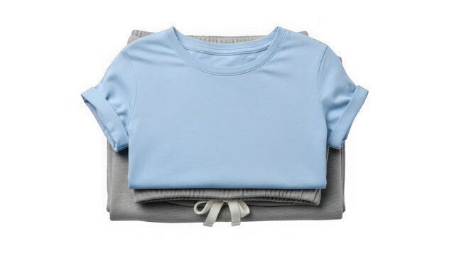 A stack of folded t-shirts on transparent background