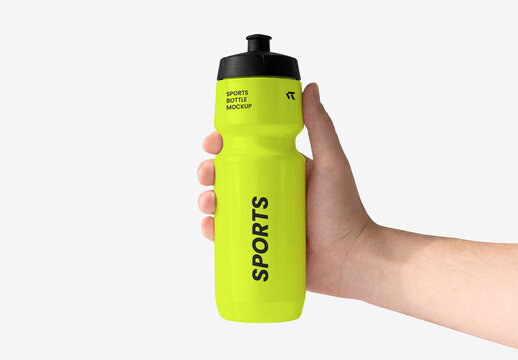 Hand Holding Sports Water Bottle Mockup