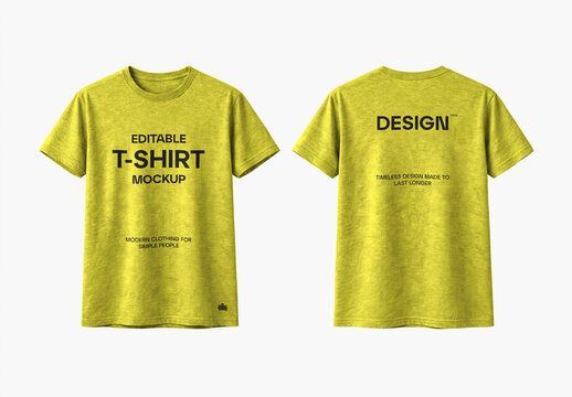 Yellow T-Shirt Mockup Front and Back View