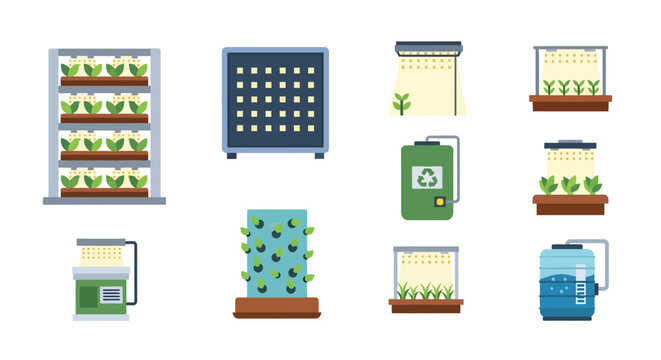 Variety of hydroponic systems equipment.