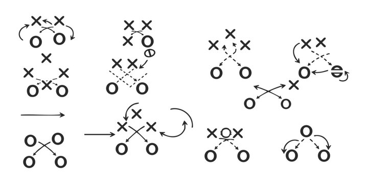 Abstract scientific diagrams showing chemical reaction mechanisms with molecular symbols and directional flow arrows vector illustration