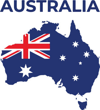 Map of Australia with the Australian flag overlaid, representing the nation and its iconic symbolism with stars and the Union Jack