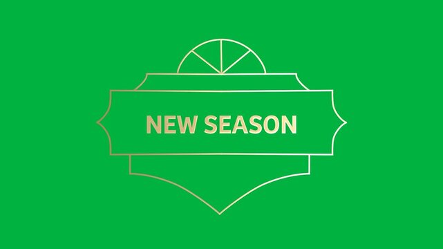 Animation of gold text new season, in decorative gold frame, on black background