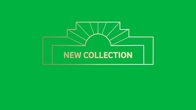 Animation of gold text new collection, in decorative gold frame, on black background