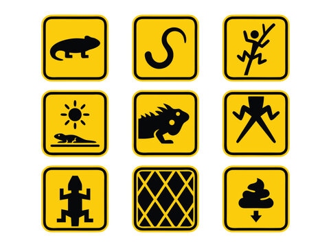 Collection of Reptile and Animal Warning Signs.