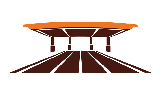 Orange and brown parking garage structure.