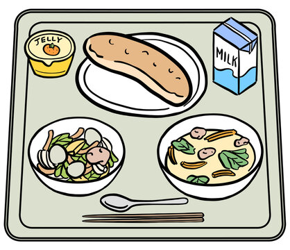 紙パック牛乳とパンの給食　イラスト