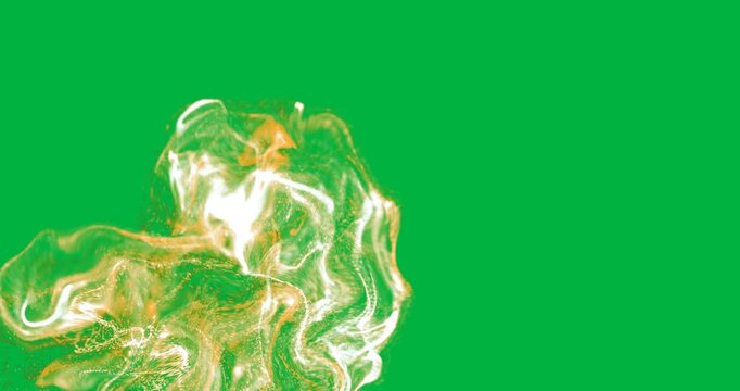 Animation of yellow moke trail with particles on white background