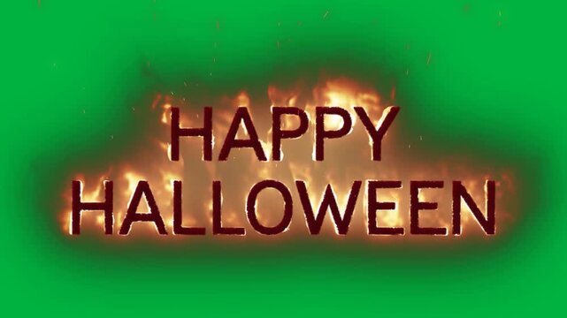 Animation of halloween text made of fire on white background