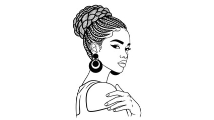 Elegant Black Woman with Braids Updo and Large Earrings, Profile View © ISLAH