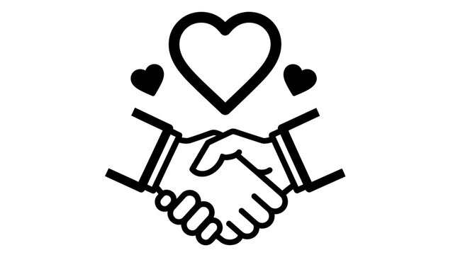Handshake with Heart Symbol and Small Hearts Above, Symbolizing Trust and Love in Partnership