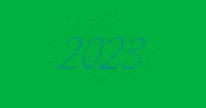 Animation of 2023 and fireworks exploding on white background