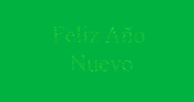 Animation of new year's eve greetings in green shimmering letters on white background