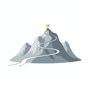 Journey to the Peak Digital Illustration of a Mountain with a Route and Navigator Flag