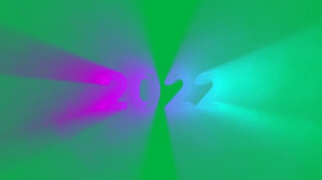 Animation of 2022 text in pink and green neon letters on white background