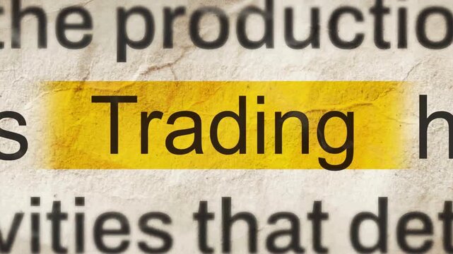 Close-up view of Trading terms on a vintage paper background with activities text