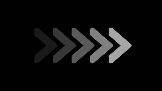  arrow moving forward animation on transparent background. left to Right directional arrow loop animation with alpha channel in 4k.