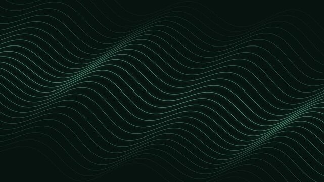 Abstract green frequency waves flowing on dark background, seamless loop motion graphic