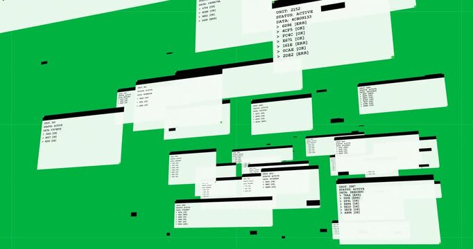 Terminal windows entering offscreen drifting and forming, showing unit status on transparent layer
