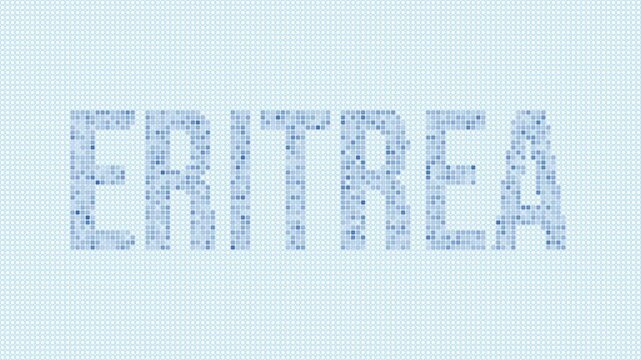 Eritrea dotted map animation. Digital style shape of the country. Eritrea shape and title dots appear with bulb flickering effect. Intro, outro, logo, title video.