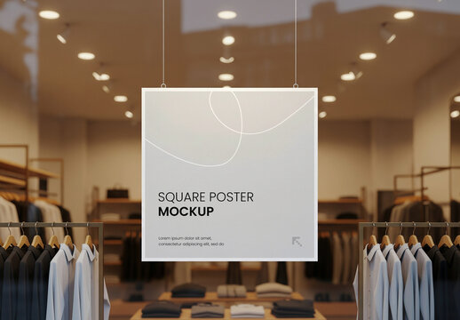 Hanging Square Poster Mockup in Shop Window